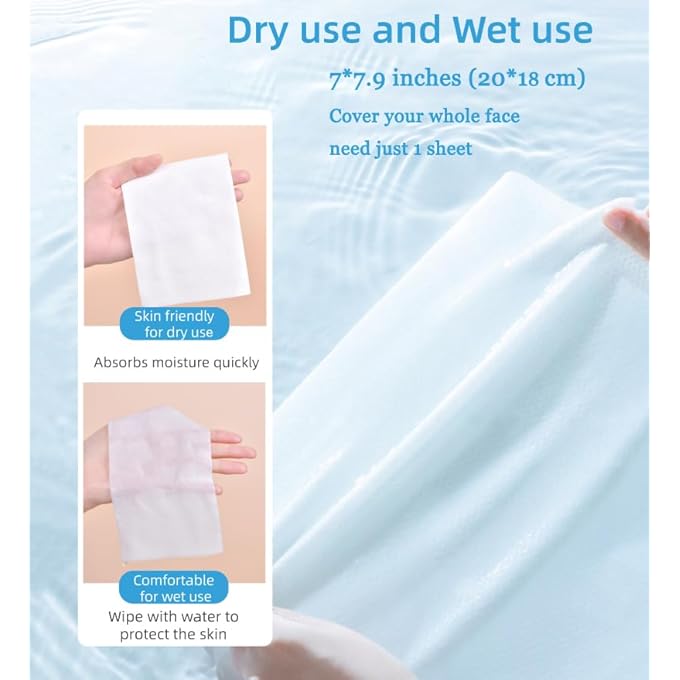 STRBOXONG منشفة وجه قطنية قابلة للتخلص منها للنساء، ناعمة، جافة، مناديل أطفال، منشفة تنظيف وجه تجميلية، محمولة للبشرة الحساسة والأطفال ومزيل مكياج ورعاية شخصية (1 عبوة) - Image 3